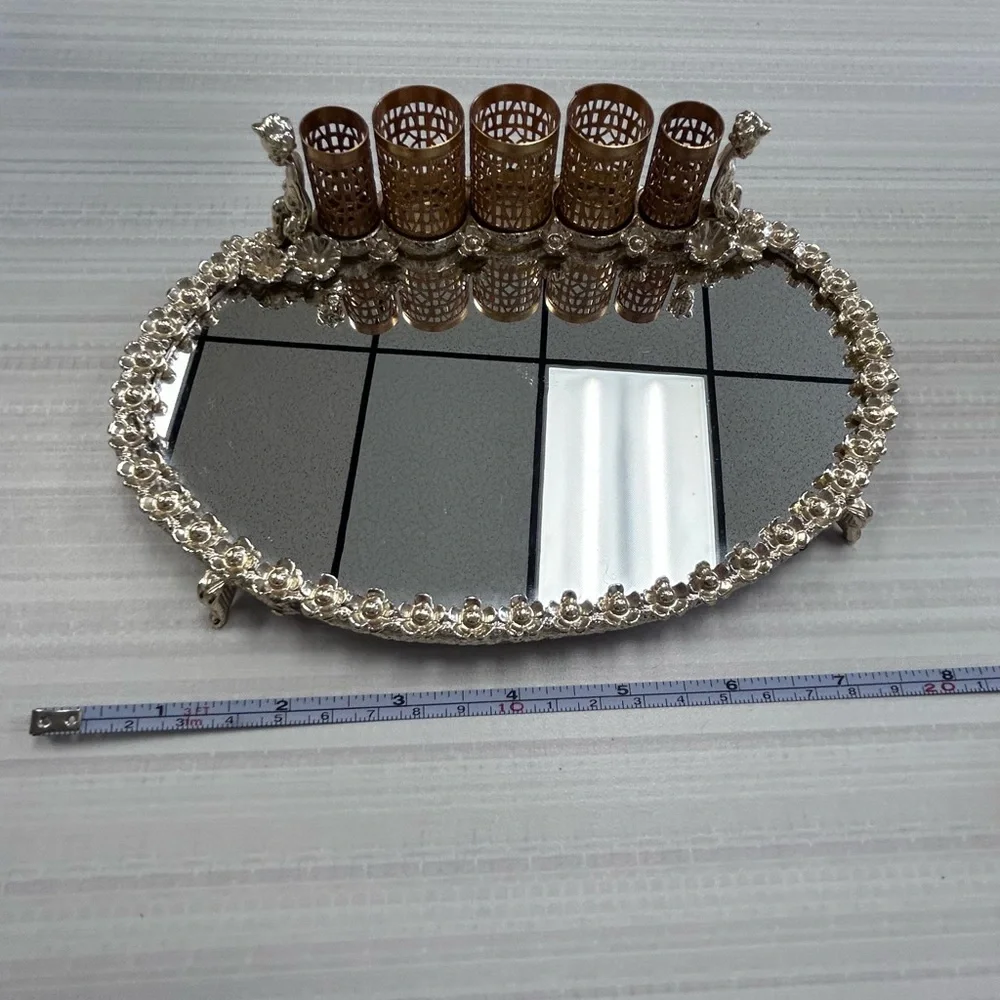 Vintage Sam Fink signed vanity lipstick holder and hand mirror 1950s